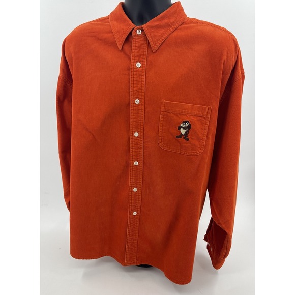 Warner Bros. Other - VTG Warner Bros Studio 90's Taz Orange Corduroy Long Sleeve Shirt Men's Size XXL